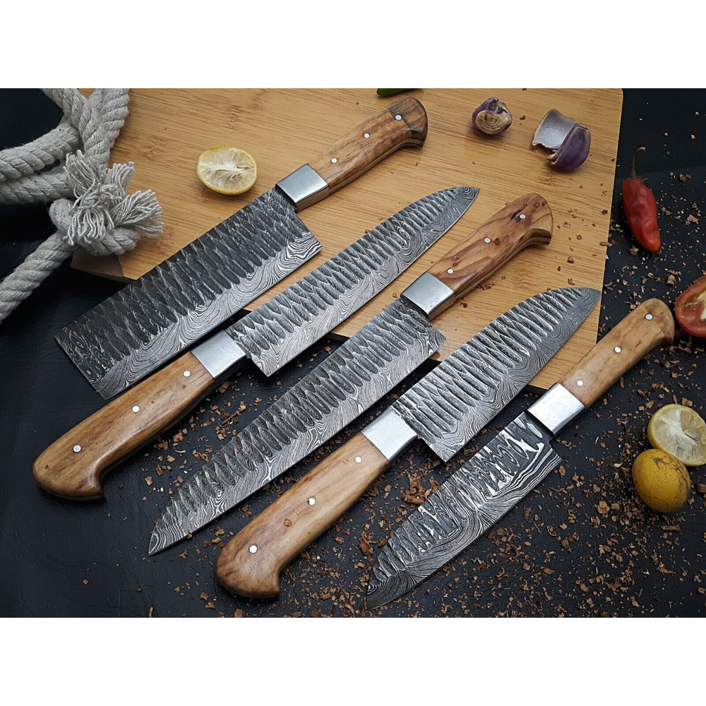 Authentic Forged Damascus Steel Knife Set 5pcs Professional Chef Knives 2