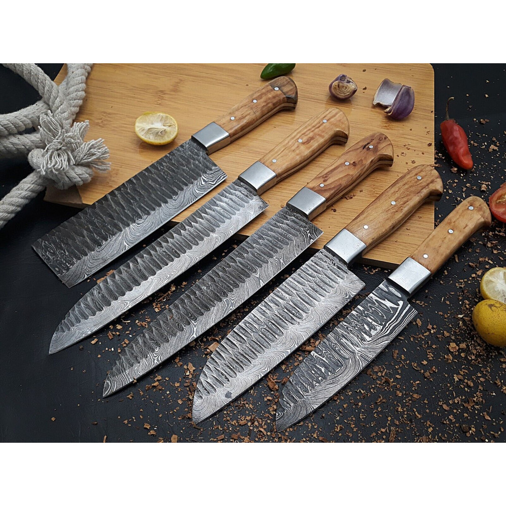 Authentic Forged Damascus Steel Knife Set 5pcs Professional Chef Knives 0