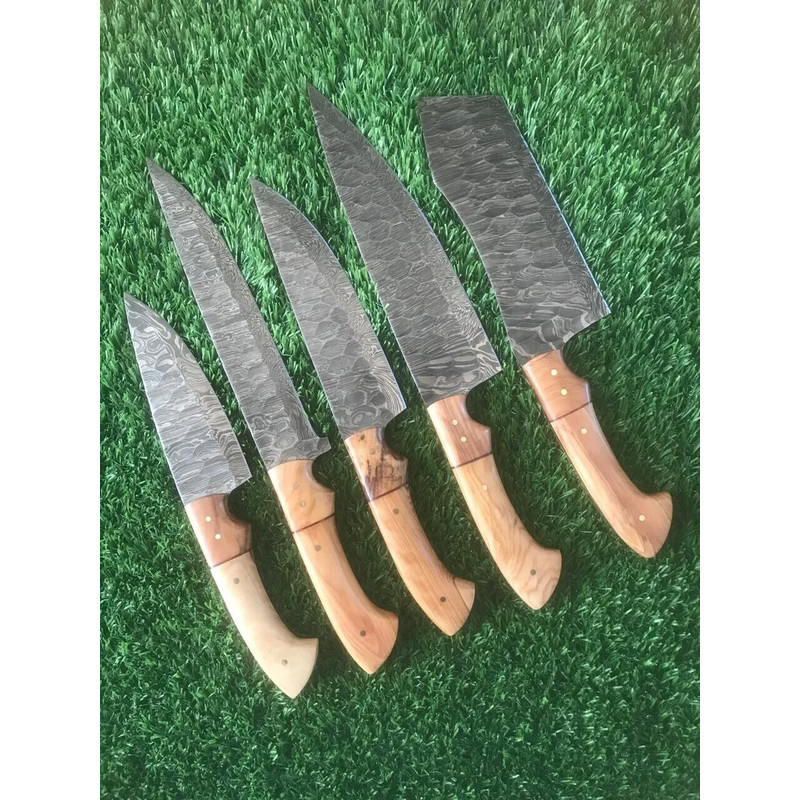 Handmade Damascus Steel Kitchen Knife Set Forged Chef Cutlery 5pcs 0