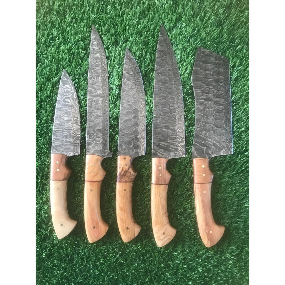 Handmade Damascus Steel Kitchen Knife Set Forged Chef Cutlery 5pcs 1