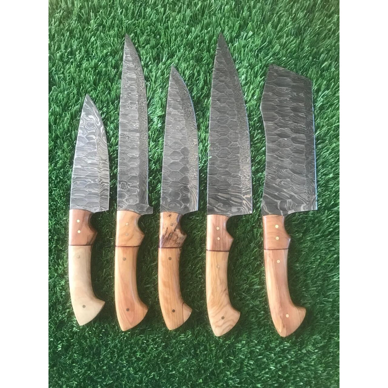Handmade Damascus Steel Kitchen Knife Set Forged Chef Cutlery 5pcs 1