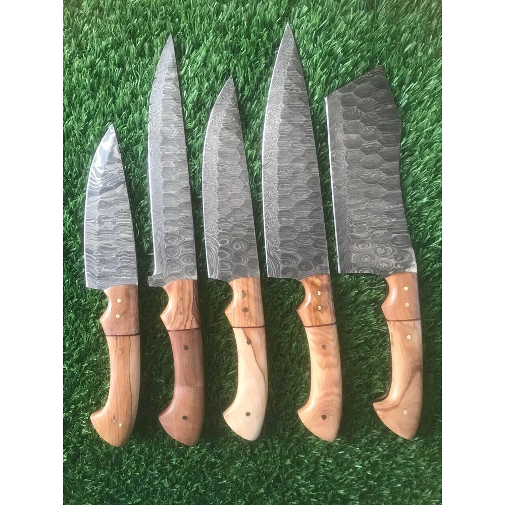 Handmade Damascus Steel Kitchen Knife Set Forged Chef Cutlery 5pcs 2