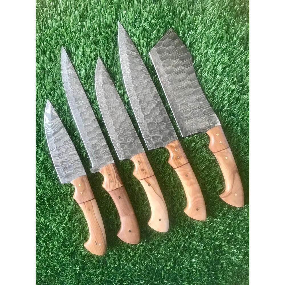 Handmade Damascus Steel Kitchen Knife Set Forged Chef Cutlery 5pcs 3