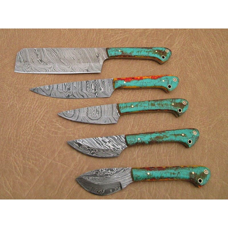 Forged Damascus Steel Chef Knives Custom Handmade 5pcs Kitchen Set 3