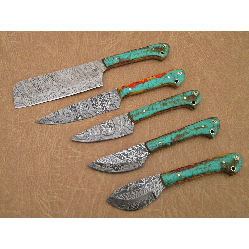 Forged Damascus Steel Chef Knives Custom Handmade 5pcs Kitchen Set 0