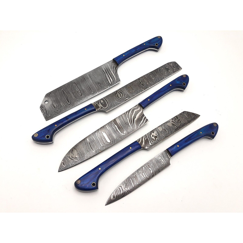 Luxury Damascus Steel Chef Knife Set Hand Forged Kitchen Essentials 5pcs 1