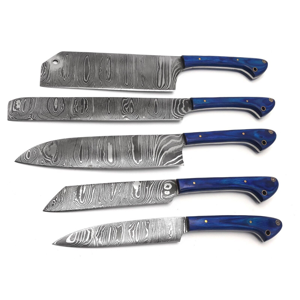 Luxury Damascus Steel Chef Knife Set Hand Forged Kitchen Essentials 5pcs 2