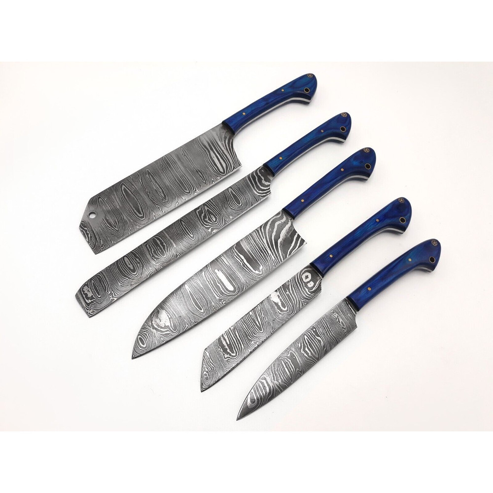 Luxury Damascus Steel Chef Knife Set Hand Forged Kitchen Essentials 5pcs 0