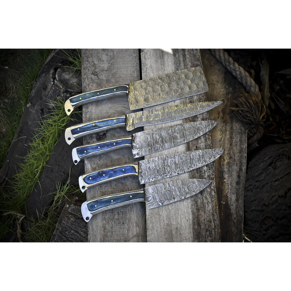 Damascus Steel Forged Chef Knife Set 5pcs Handmade Kitchen Masterpiece 1