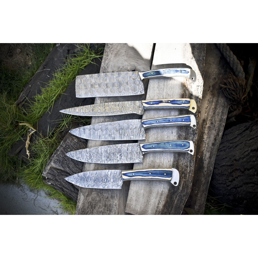 Damascus Steel Forged Chef Knife Set 5pcs Handmade Kitchen Masterpiece 0