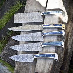 damascus steel forged chef knife set | 5pcs handmade kitchen masterpiece