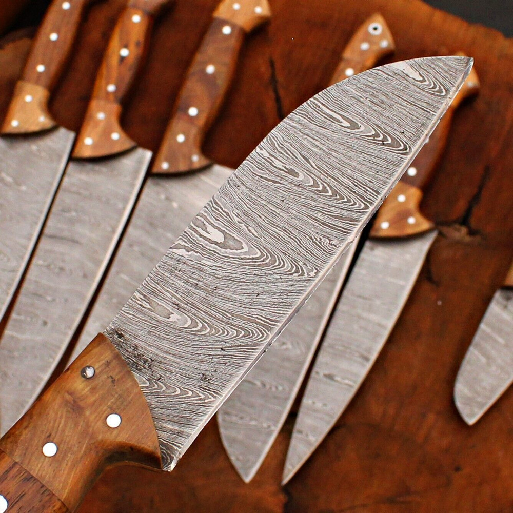 8 Pcs Handmade Damascus Chef Knife Set Forged Steel Kitchen Cutlery Collection 2