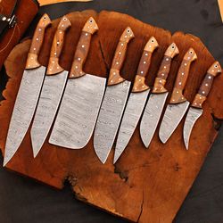 8 pcs handmade damascus chef knife set | forged steel kitchen cutlery collection