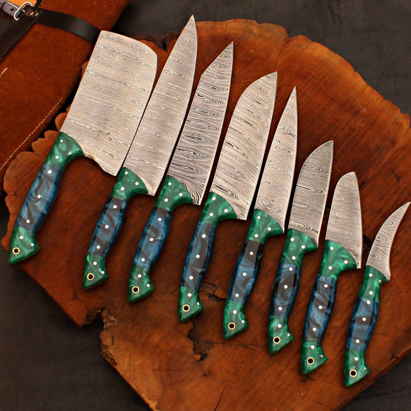 Damascus Steel Chef Knife Set Of 8 Handmade Forged Kitchen Collection 1