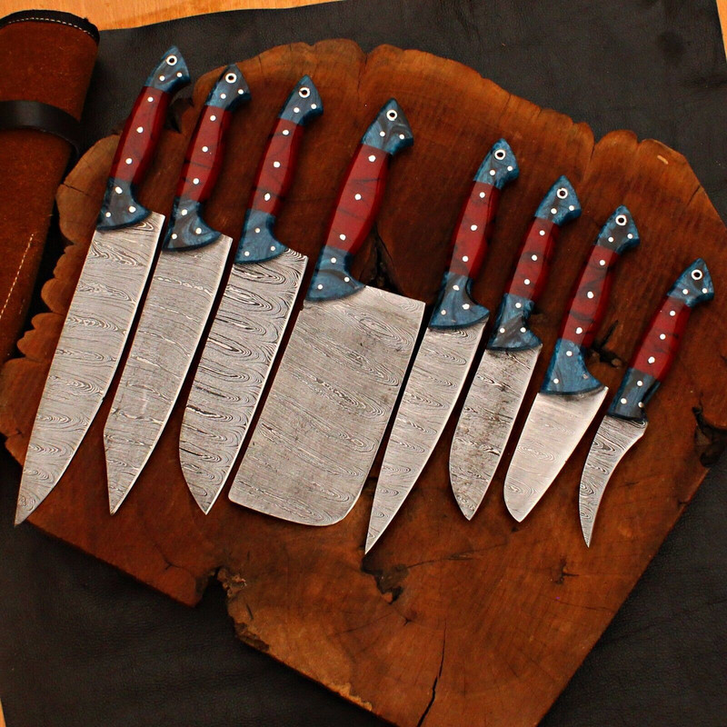 Handmade Damascus Steel Knife Set 8 Pc Forged Chef Cutlery Collection 0