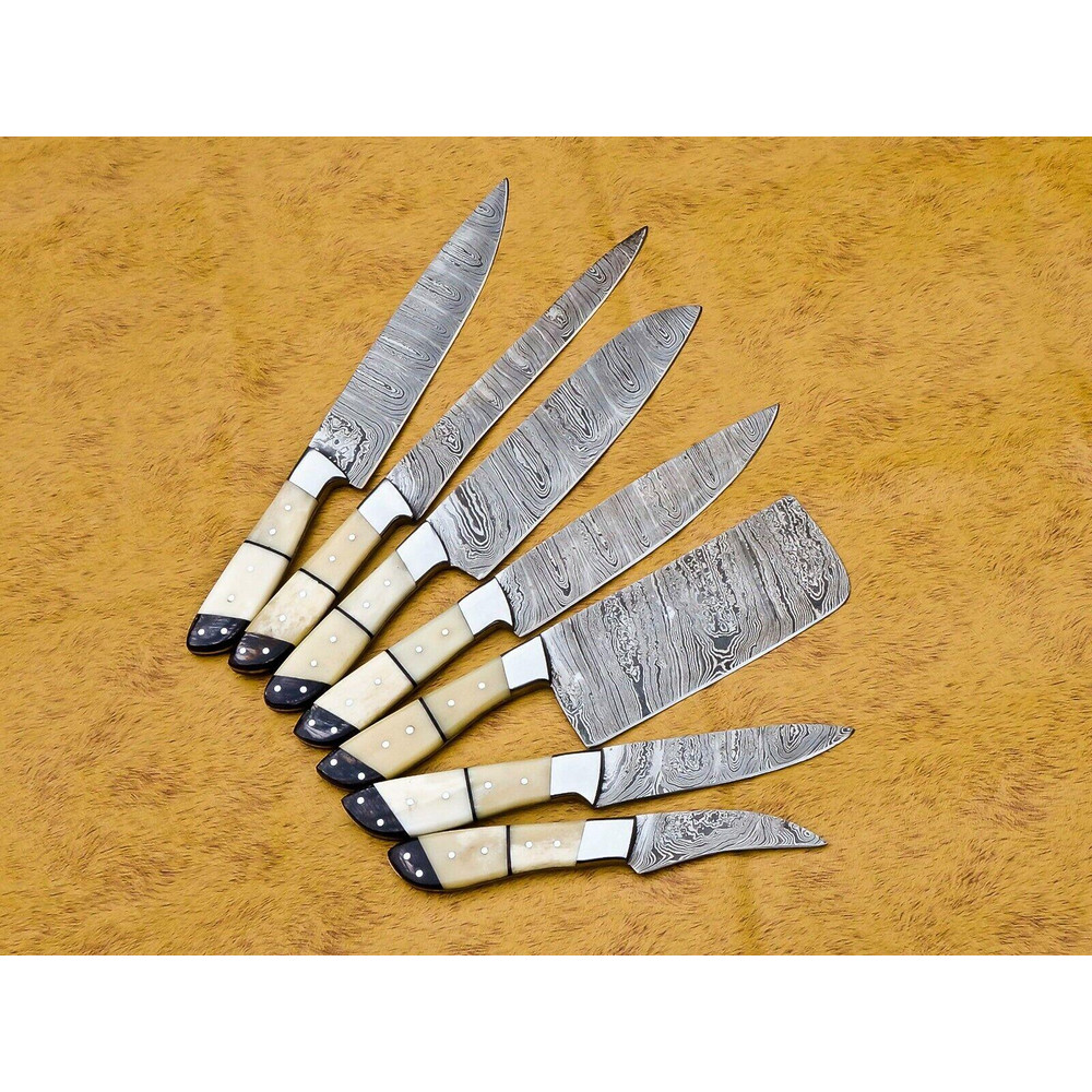 Handmade Damascus Steel 7pcs Professional Chef Knife Set With Leather Bag Kitchen Culinary Knives 1