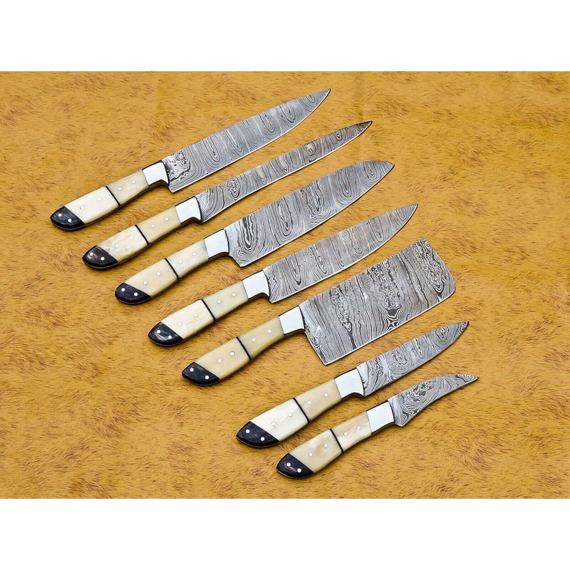 Handmade Damascus Steel 7pcs Professional Chef Knife Set With Leather Bag Kitchen Culinary Knives 2