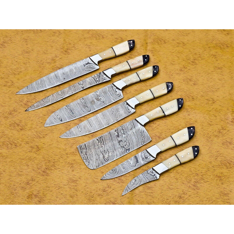 Handmade Damascus Steel 7pcs Professional Chef Knife Set With Leather Bag Kitchen Culinary Knives 0