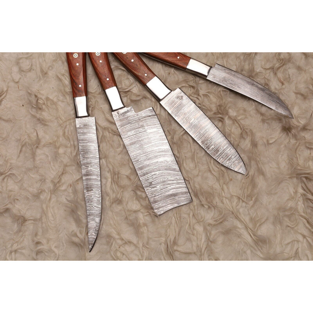 Artisan Handmade Damascus Steel Knife Set Professional Wood Handle Blades 2