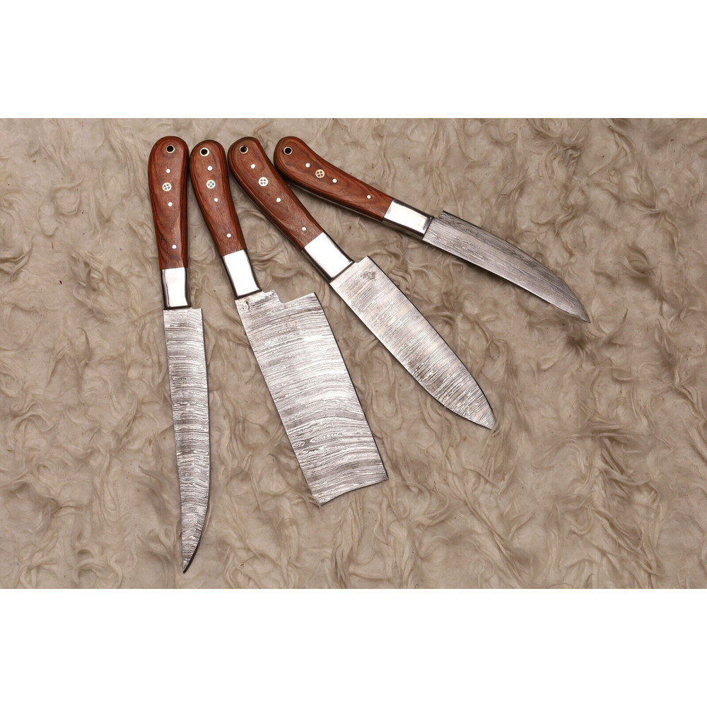 Artisan Handmade Damascus Steel Knife Set Professional Wood Handle Blades 3