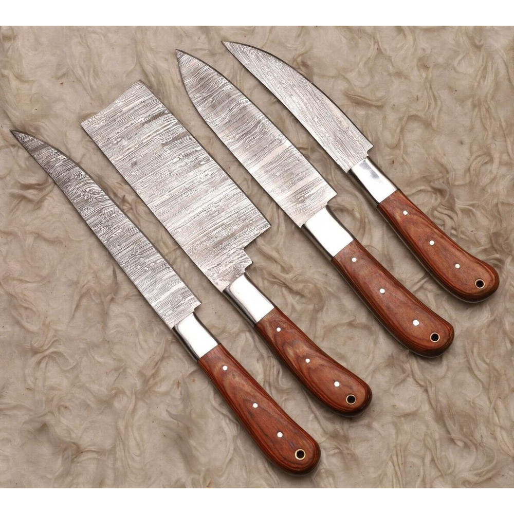 Artisan Handmade Damascus Steel Knife Set Professional Wood Handle Blades 0
