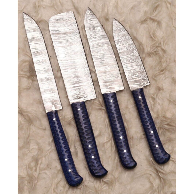 Authentic Handmade Damascus Steel Chef Set Wooden Handle Cutlery 2