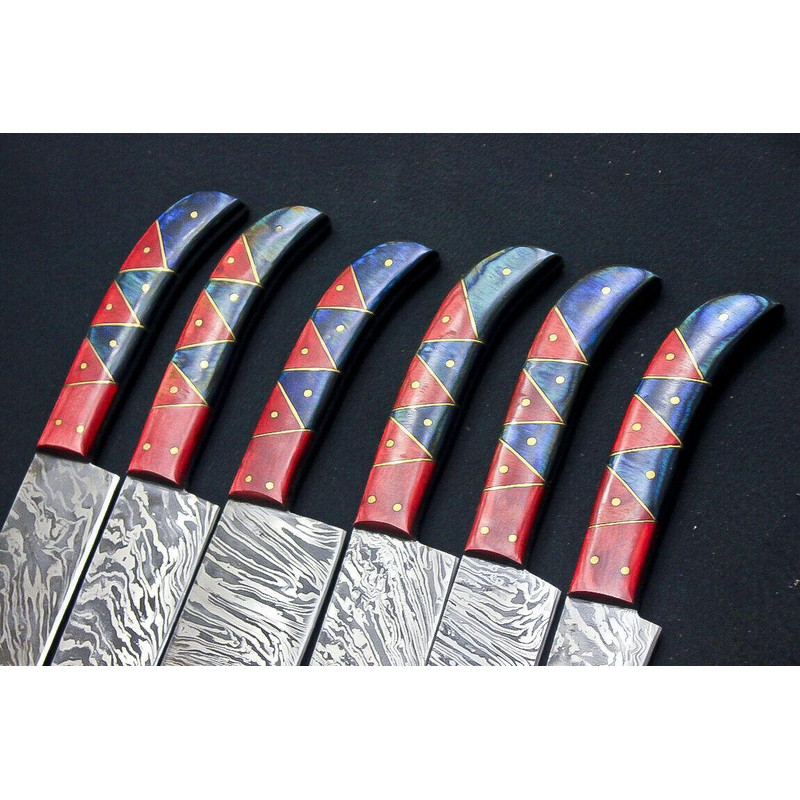 Handmade Damascus Steel 5pcs Chef Knife Set Engraved Bone Handle BBQ Kitchen Knives With Leather R 1