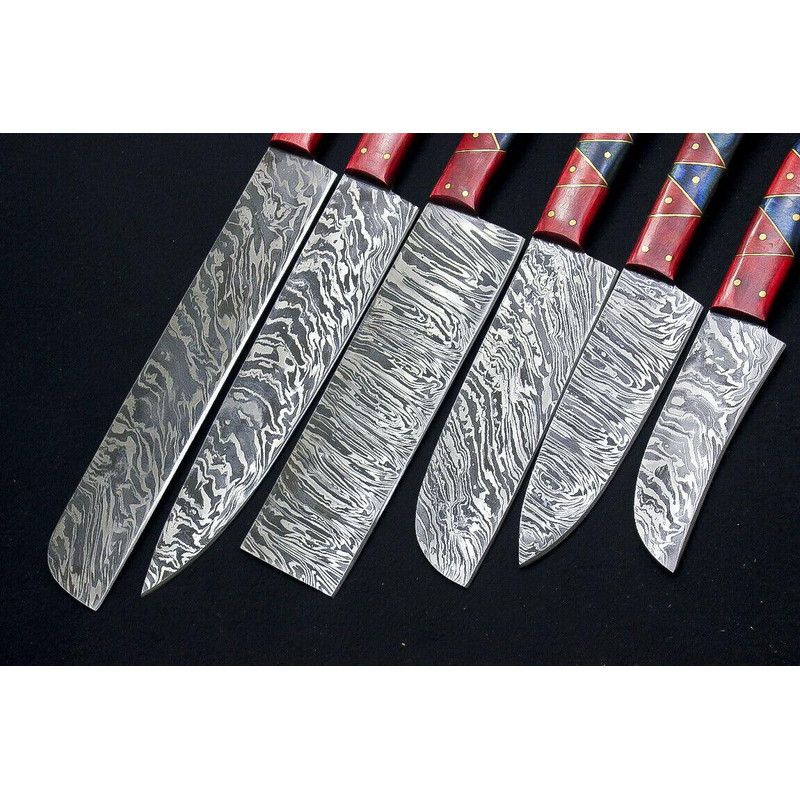 Handmade Damascus Steel 5pcs Chef Knife Set Engraved Bone Handle BBQ Kitchen Knives With Leather R 2