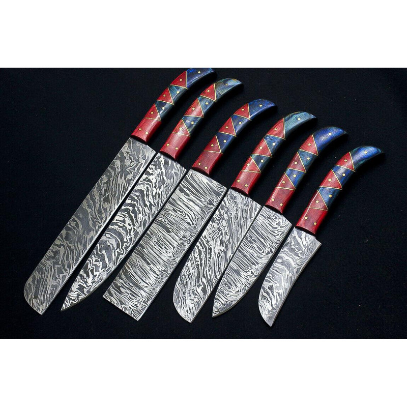 Handmade Damascus Steel 5pcs Chef Knife Set Engraved Bone Handle BBQ Kitchen Knives With Leather R 3