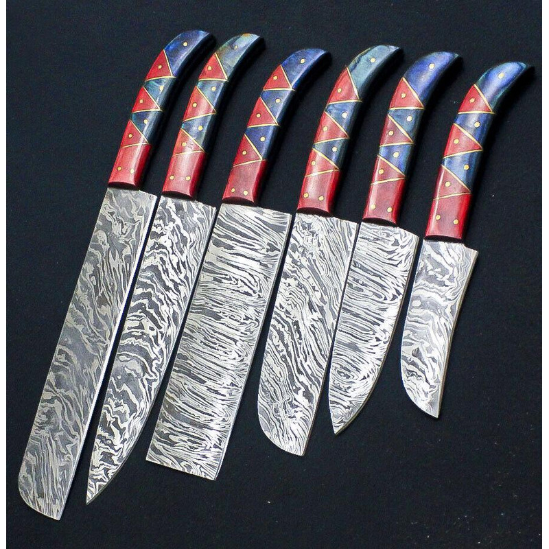 Handmade Damascus Steel 5pcs Chef Knife Set Engraved Bone Handle BBQ Kitchen Knives With Leather R 0