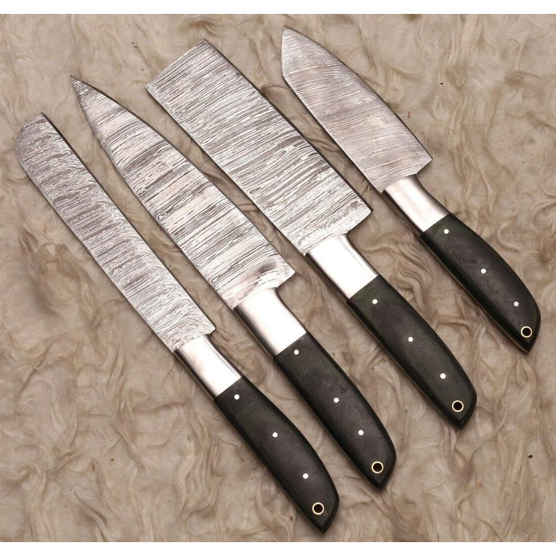 Damascus Steel Chef Knife Set Professional 4pc Kitchen Knives With Wood Handles 0