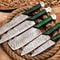 Custom Handmade Hand Forged Damascus Steel Chef Knife Set Black Green Paka Wood Handles Professi 0