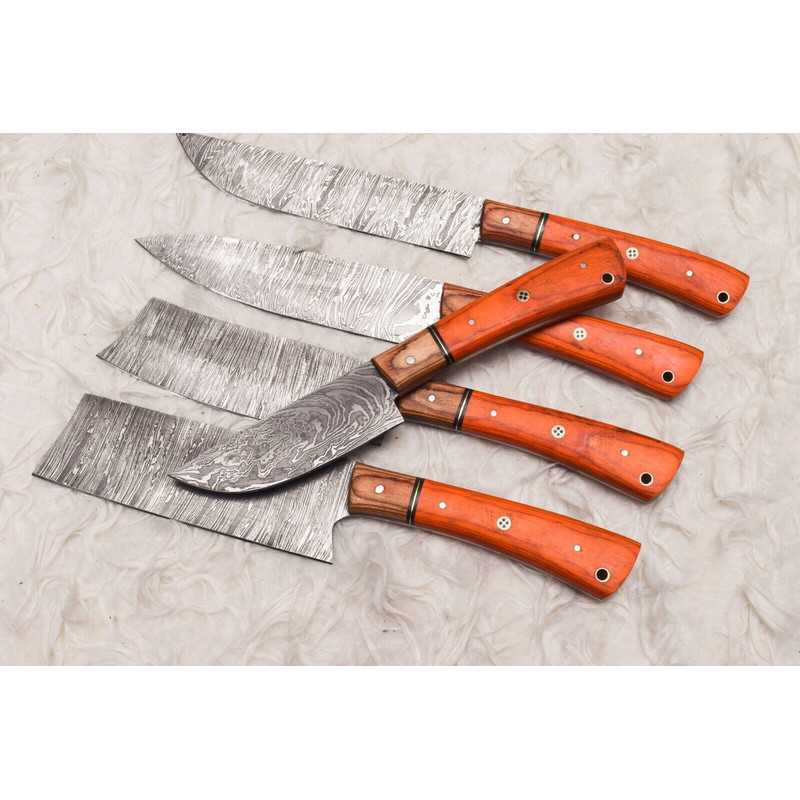 5 Pcs Custom Handmade Damascus Steel Chef Knife Set Wood Handle Professional Kitchen Knives 2