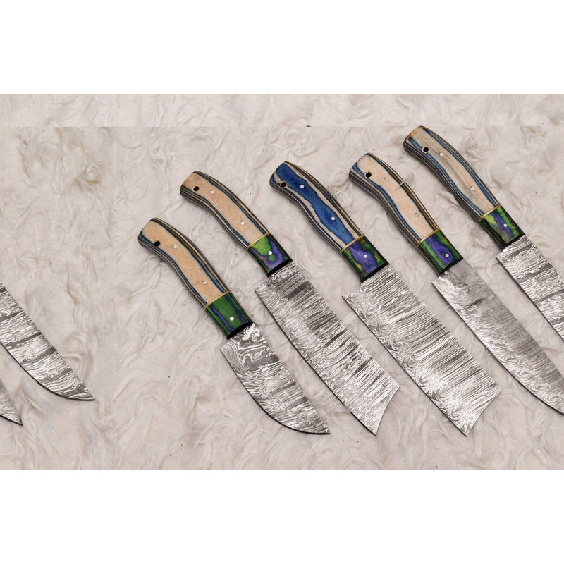 Custom Handmade Damascus Steel Chef Knife Set Wood Handle Professional Kitchen Knives 2