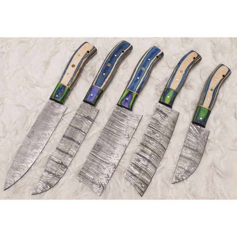 Custom Handmade Damascus Steel Chef Knife Set Wood Handle Professional Kitchen Knives 0