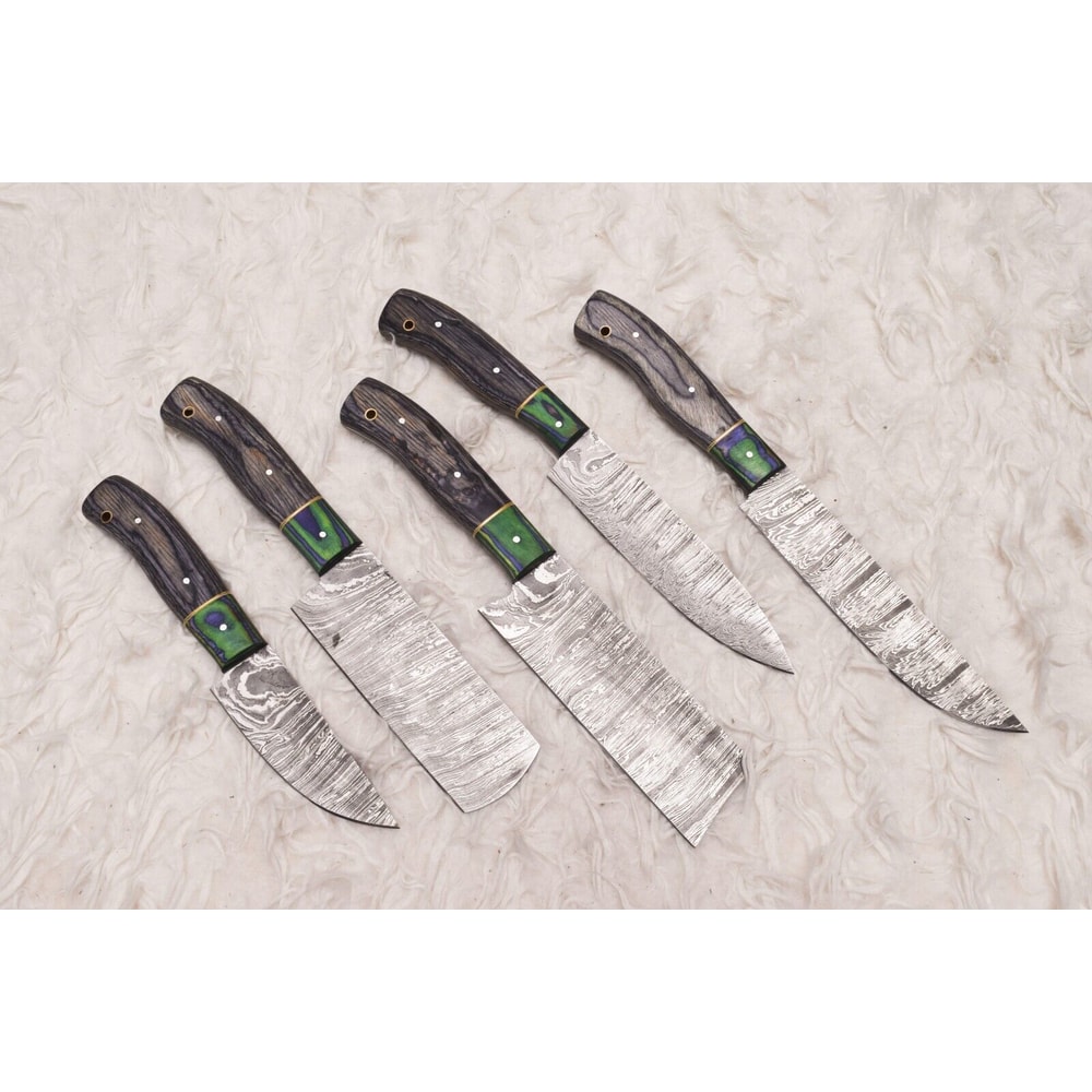 Custom Handmade Damascus Steel Chef Knives Set Premium Wood Handles 0