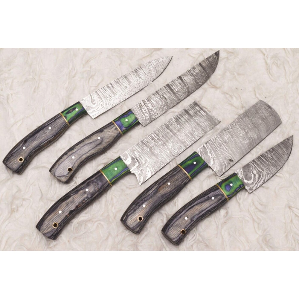 Custom Handmade Damascus Steel Chef Knives Set Premium Wood Handles 2