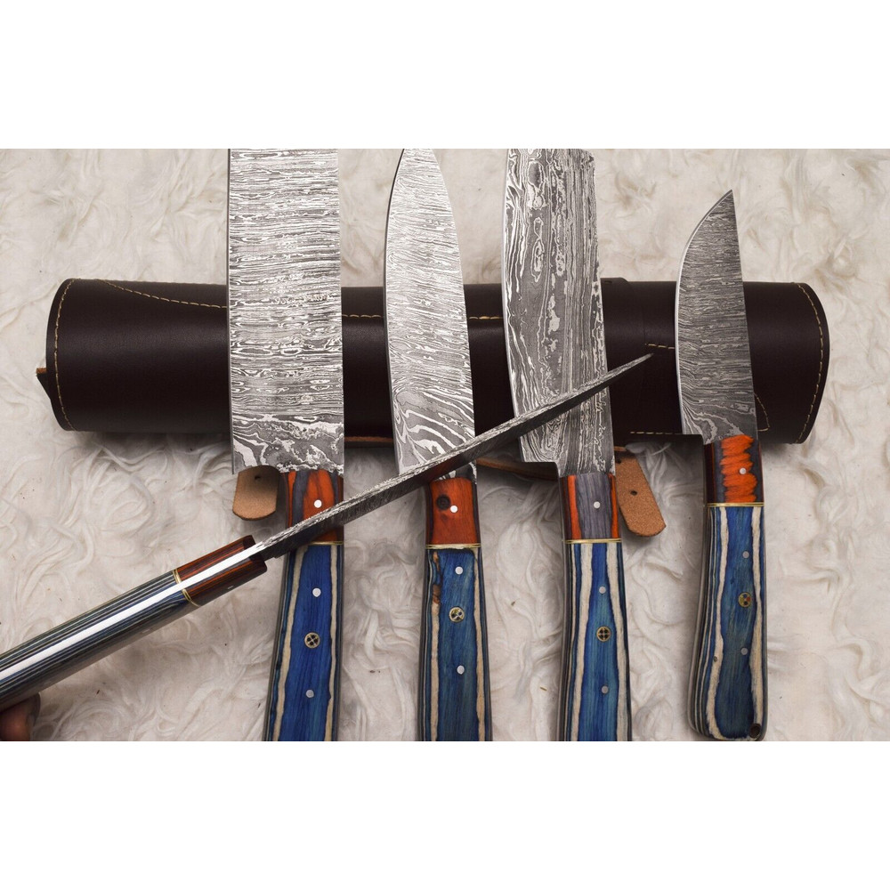 Professional 5 Pc Handmade Damascus Chef Knife Set Sharp Kitchen Knives 2