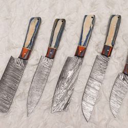 professional 5 pc handmade damascus chef knife set | sharp kitchen knives