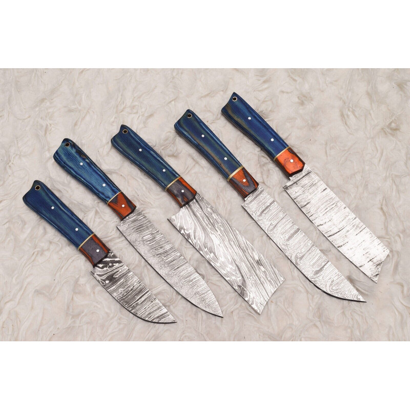 Damascus Steel 5 Pcs Chef Knife Set Handmade Wood Handle Kitchen Knives 0