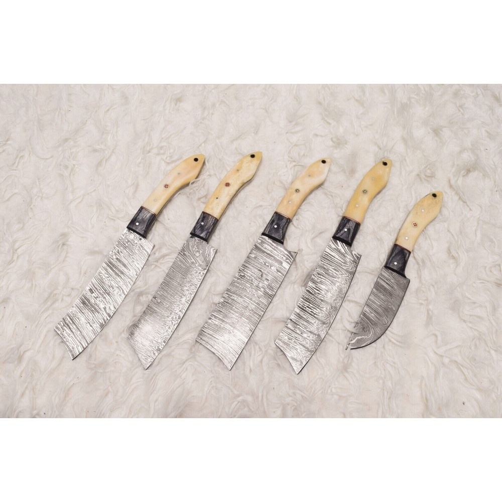 5 Piece Custom Damascus Steel Chef Knife Set Professional Kitchen Cutlery 1