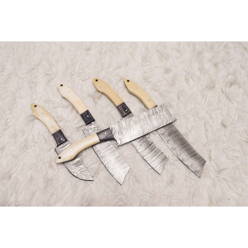 5 Piece Custom Damascus Steel Chef Knife Set Professional Kitchen Cutlery 2