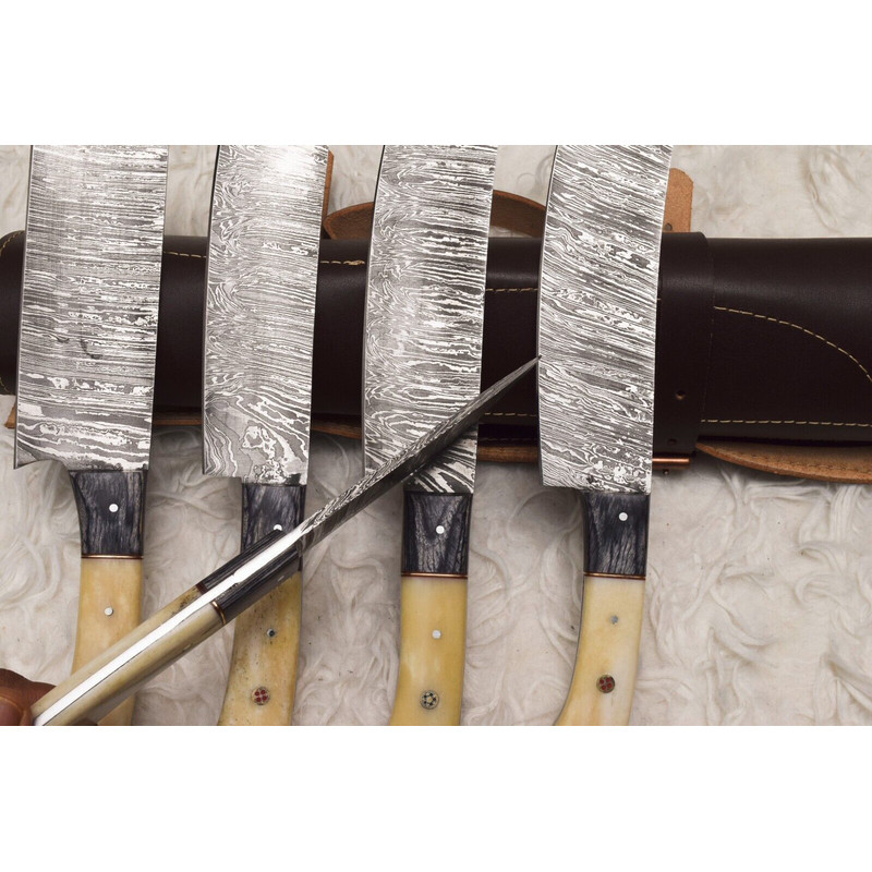 5 Piece Custom Damascus Steel Chef Knife Set Professional Kitchen Cutlery 3