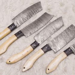 5 piece custom damascus steel chef knife set | professional kitchen cutlery