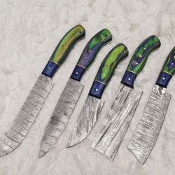 damascus steel chef knife set | 5 piece handmade professional kitchen knives