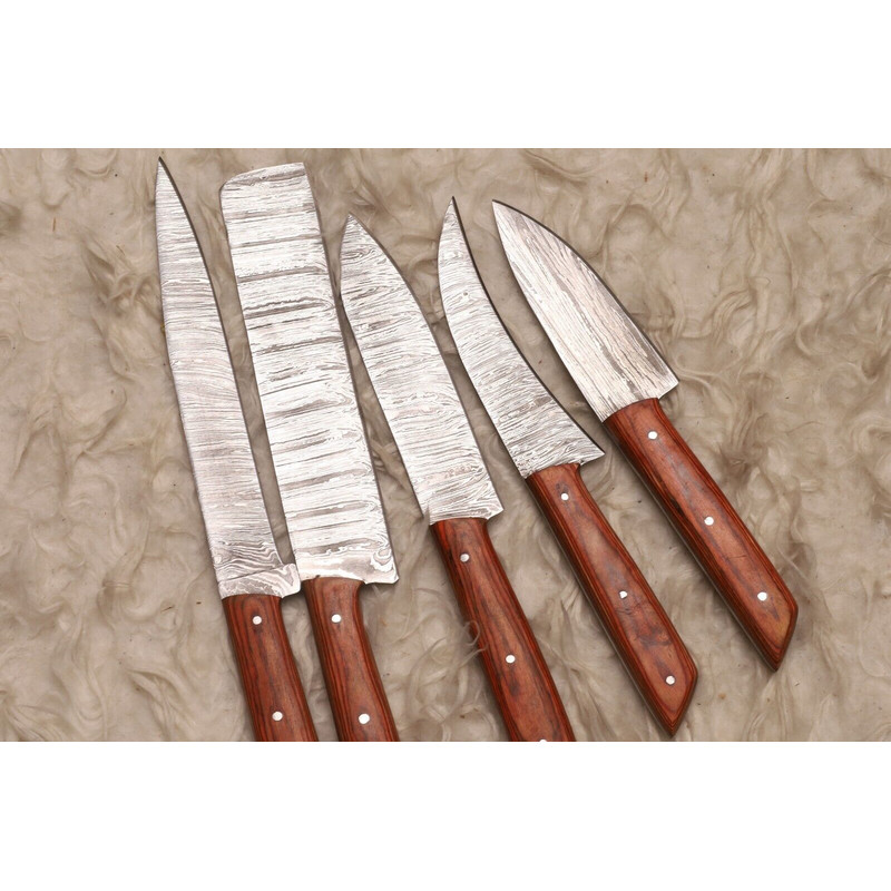 Custom Handmade 5 Pcs Damascus Steel Knife Set Durable Chef Knives 3