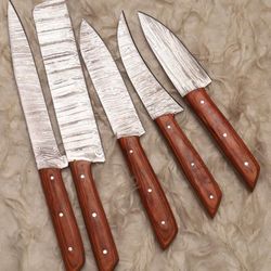 custom handmade 5 pcs damascus steel knife set | durable chef knives