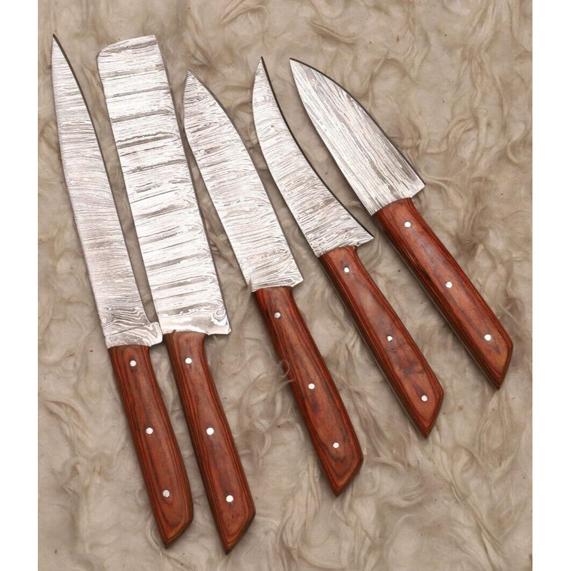 Custom Handmade 5 Pcs Damascus Steel Knife Set Durable Chef Knives 0