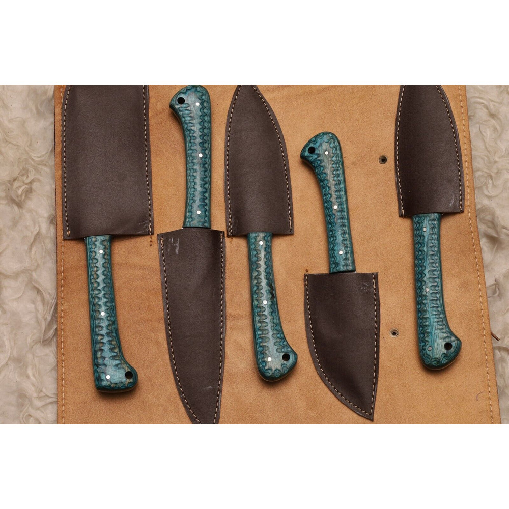 Luxury Damascus Steel Chef Knives Set Of 5 Hand Forged With Wood Handles 1