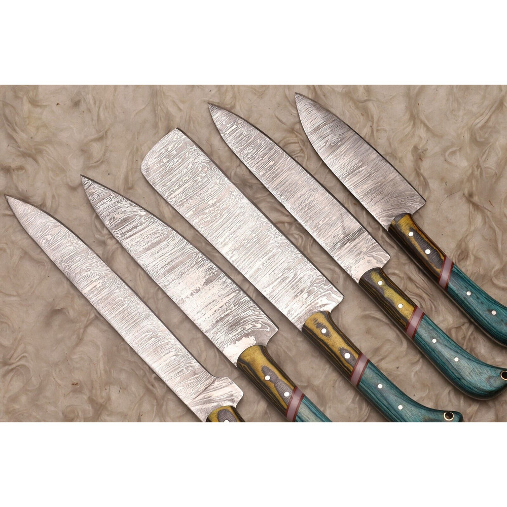 Custom Forged Damascus Steel 5 Piece Chef Knife Collection Premium Set 1